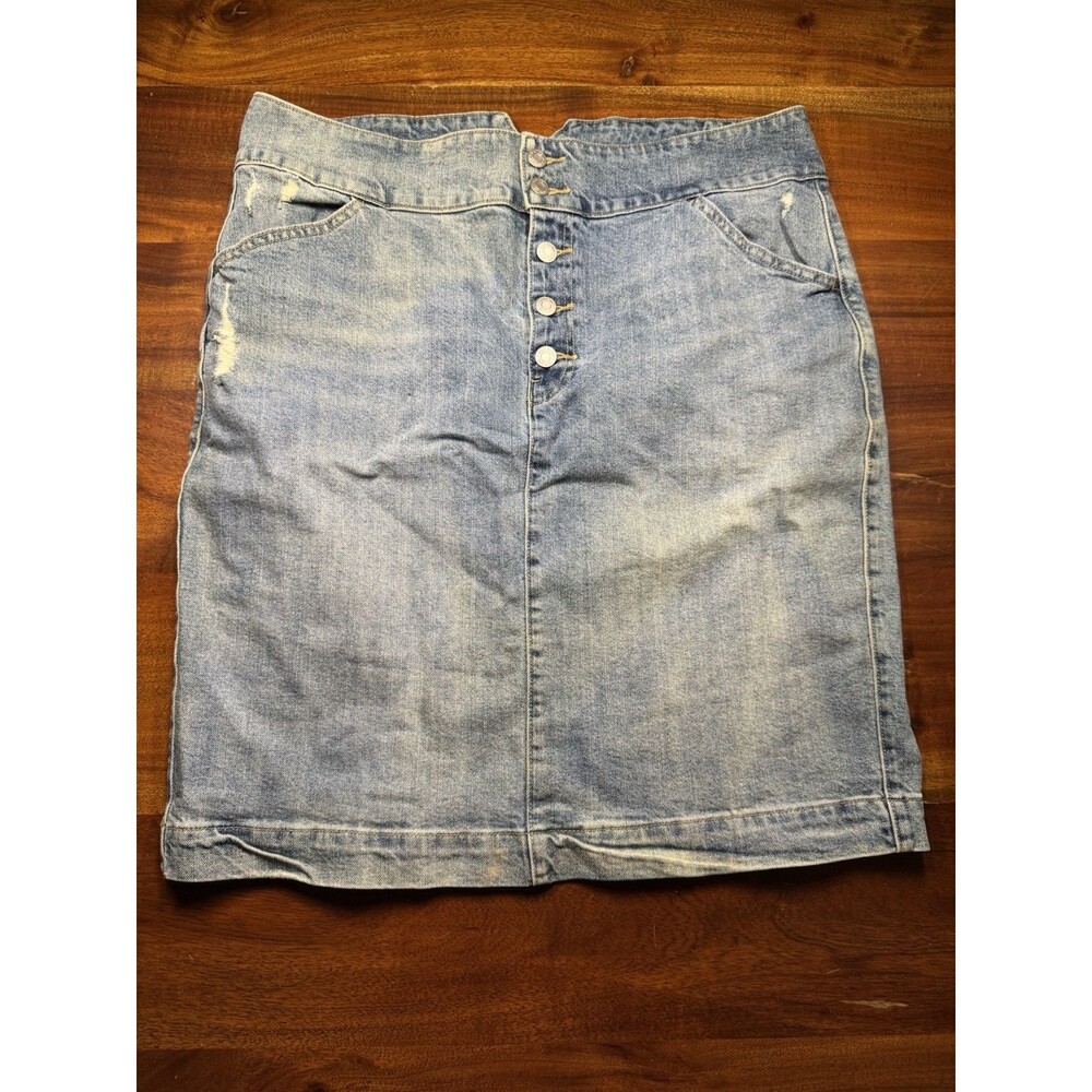 Gap Denim Jeans Skirt Women’s Sz 34 Stretch Buttonfly Distressed Festival Boho